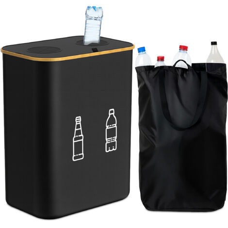 Contenitore per bottiglie a rendere Relaxdays 160 l, 2 sacchetti, H x L x P: 75 x 57 x 37 cm, per vetro e plastica, nero