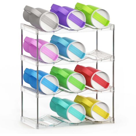 Contenitore per bottiglie d'acqua, scaffale modulare impilabile a quattro livelli – contenitore in plastica trasparente, adatto per armadi, cucine, ripostigli e frigoriferi.