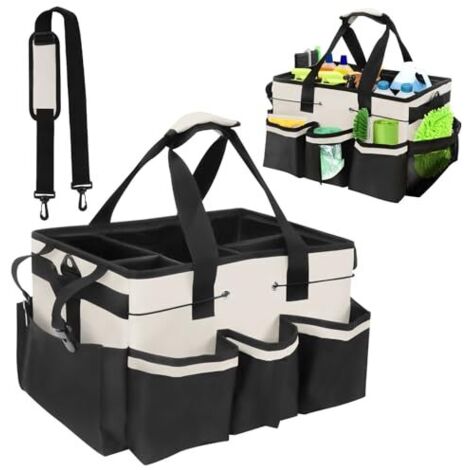 Contenitore per la pulizia con maniglia, borsa per la pulizia con tracolla regolabile per organizzare prodotti per la pulizia, per addetti alle pulizie, pulizie domestiche e deposito auto (bianco)
