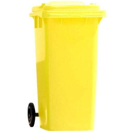 Contenitore per rifiuti in plastica gialla su ruote da 120 l