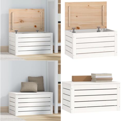 Contenitore Portaoggetti Bianco 59,5x36,5x33cm Massello di Pino - Organizzazione domestica - Contenitore in legno