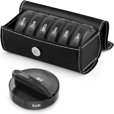 Contenitore portatile per uso settimanale, 7 giorni su 7, mattina e sera, 2 scomparti per 7 giorni, con coperchio in PU piccolo contenitore portatile per 7 giorni contenitore portatile rotondo per uso