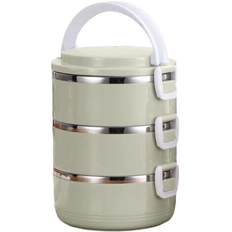 Contenitore termico per il pranzo in acciaio inox 304, a tripla guarnizione, rotondo, stile bento box, adatto per uffici e scuole (verde).
