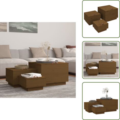 Contenitori in pino - vidaXL Contenitori Portaoggetti Coperchi 3pz ambra Legno Massello Pino -