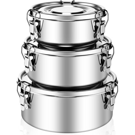 Contenitori per alimenti in acciaio inossidabile da 650 ml, 1000 ml e 1600 ml, Bento Box per adulti e bambini, grande capacità, a prova di perdite, riutilizzabili
