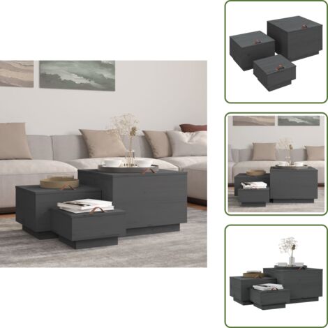 Contenitori per casa - vidaXL Contenitori Portaoggetti Coperchi 3pz Grigi Legno Massello Pino - Contenitori per oggetti