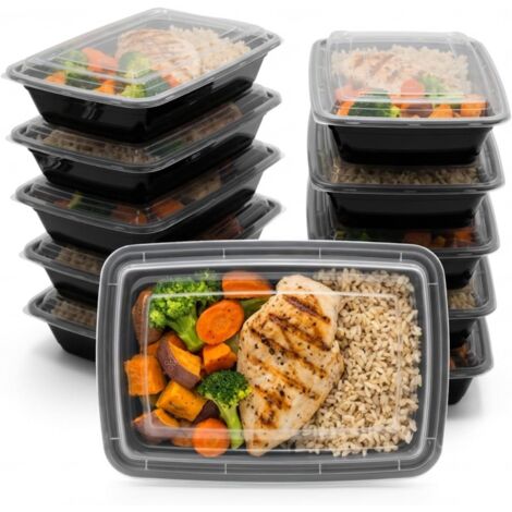 Contenitori per il pranzo riutilizzabili con coperchio (10 pezzi) – Contenitori per il pranzo robusti e impilabili – Utilizzabili nel microonde, nel congelatore e in lavastoviglie – Ideali per la prep