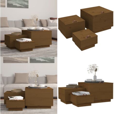 Contenitori Portaoggetti Coperchi 3pz ambra Legno Massello Pino - Contenitori portaoggetti - Contenitori per casa