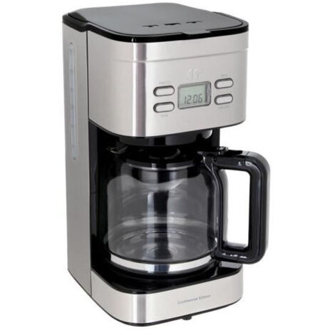 Continental Edison – Cafetière filtre programmable inox 1,5 L – 12-15 tasses – 900 W – Écran LCD et filtre permanent lavable