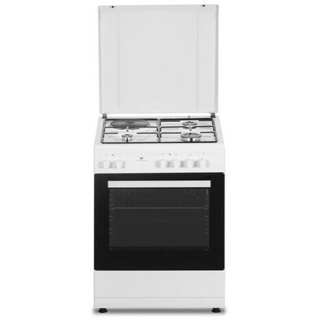 Continental Edison – Cuisinière mixte 66L CECM60FCW – 3 feux à gaz + 1 feu électrique – Nettoyage catalytique – Puissance 9,4 kW – Dimensions L59,8 x P61 x H83 cm
