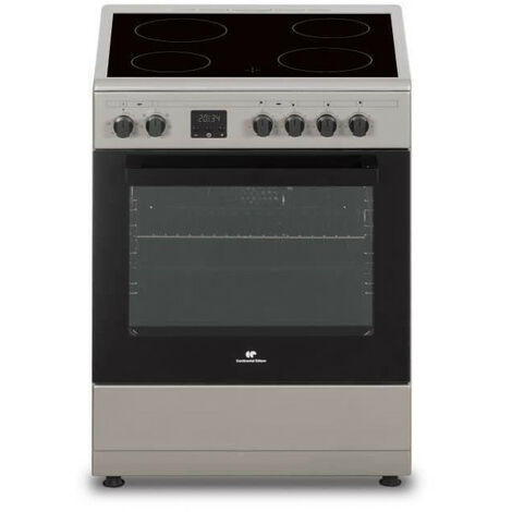 Continental Edison – Cuisinière vitrocéramique 4 feux – Dimensions L58,8 x P61 x H83 cm – Énergie électrique – Nettoyage facile – Design silver moderne - CECV60FCS