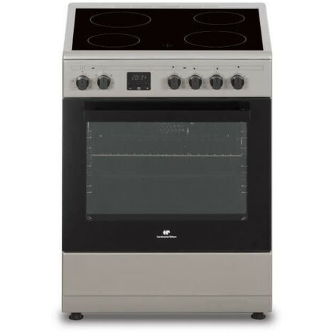 Continental Edison – Cuisinière vitrocéramique 4 feux – Four multifonctions chaleur brassée – L58,8 x P61 x H83 cm – Silver – Garantie 2 ans
