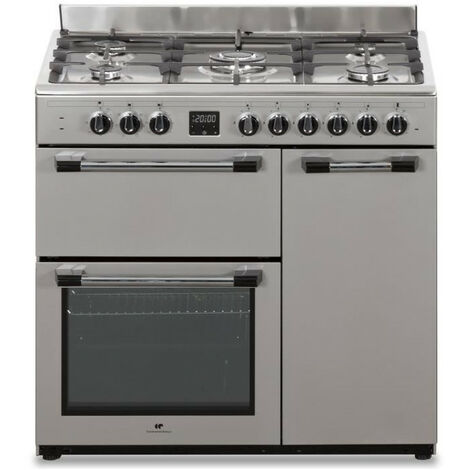 Continental Edison – Cuisinière piano gaz 5 feux inox – 3 fours électriques – Largeur 90 cm – Pour cuisson rapide et uniforme – Design moderne - CECP903FIX