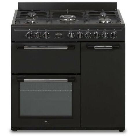 Continental Edison – Cuisinière piano gaz 5 feux – 3 fours électriques – Largeur 90 cm – Fours à chaleur tournante – Noir - CECP903FB
