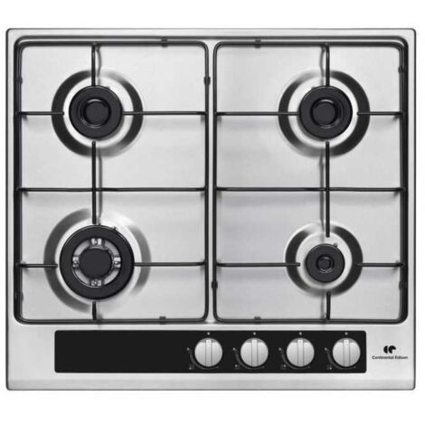Continental Edison – Table de cuisson gaz inox 58 cm – 4 foyers dont triple couronne – Puissance 8,1 kW – Allumage automatique – Pour cuisine moderne - CECTG4VIX