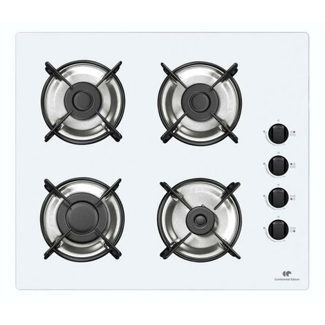 Continental Edison – Plaque de cuisson gaz 4 foyers – Verre blanc – Allumage électronique – Puissance 7,5 kW – Compatible gaz naturel et GPL