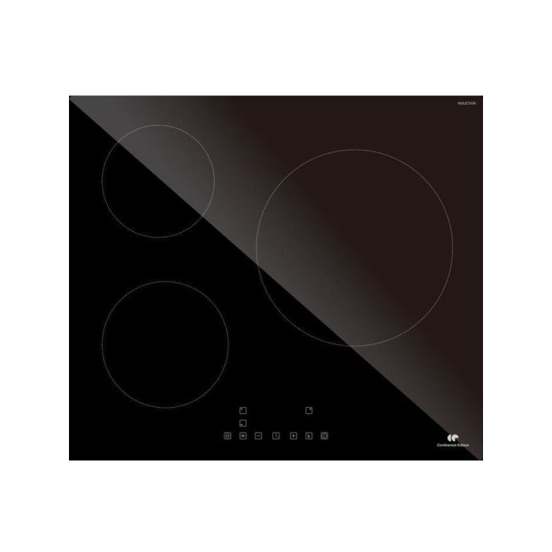 CONTINENTAL EDISON Table induction CETI3B28 3 zones, 6600W - 3 boosters - 3 minuteurs - noir