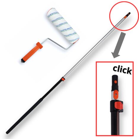 CONTOO SET Farbroller Ersatzwalze Mikrofaser Streichroller 25cm + Click Bügel für Farbroller + Click Teleskopstiel 100-180cm CT01
