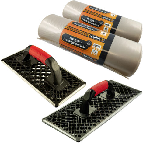CONTOO WDVS Schleifbrett Hobel Set Raspel 270mm+380mm+Styropor-Abfallsäcke 20x300L
