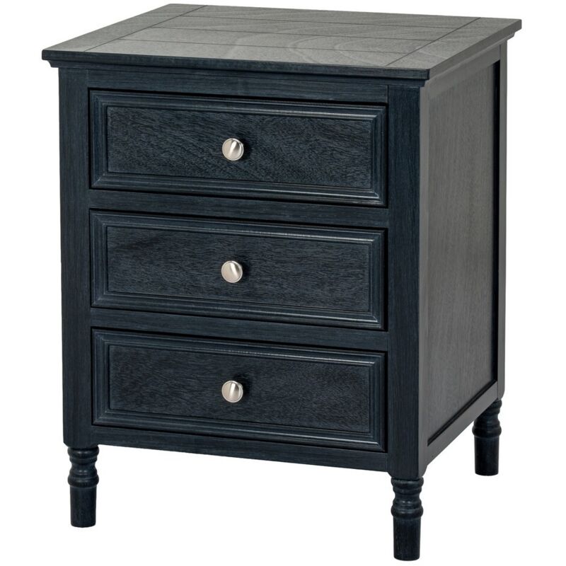 Contour Collection 3 Drawer Side Table - Wood - L43 x W48 x H59 cm - Black