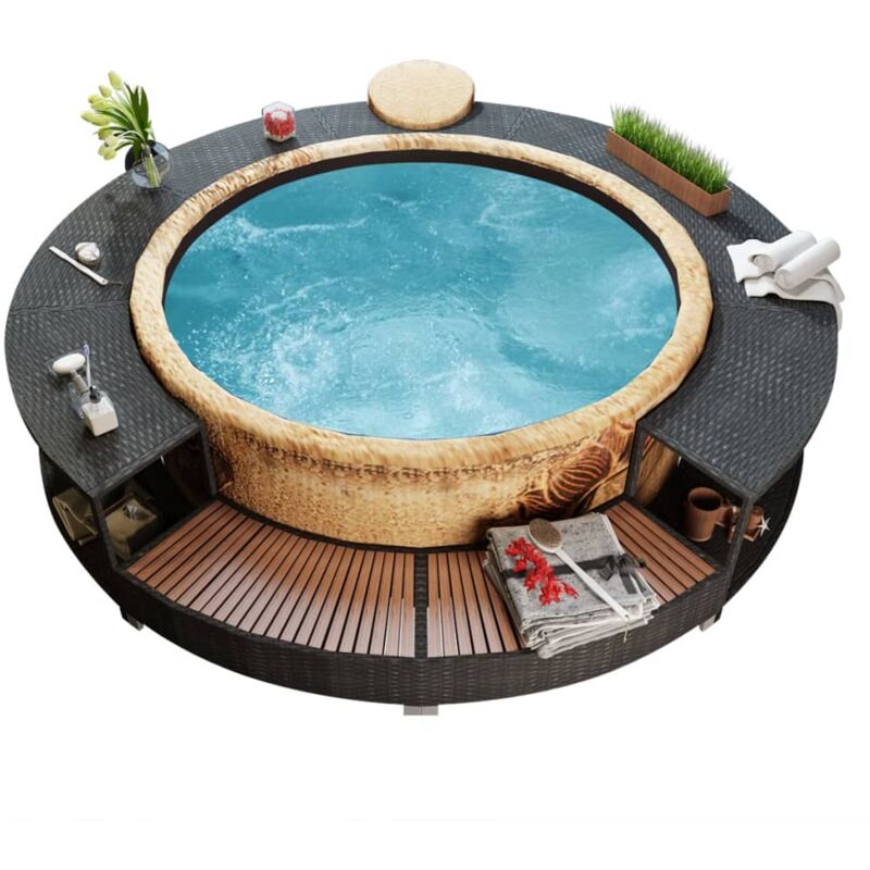 vidaXL Cadre de bain à remous noir résine tressée