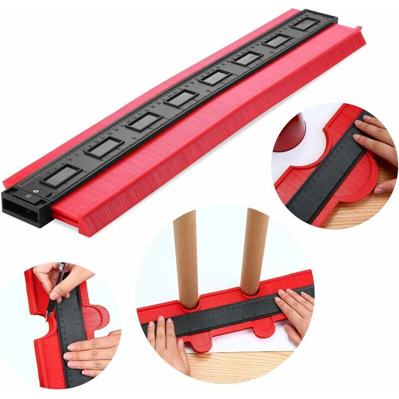 Hoopzi - Contour Gauge, Irregular Multifunctional Easy Plotter Profile Gauge for Precise Measurements Mining Wood Marking Tool (20 inch / 500 mm, Red)