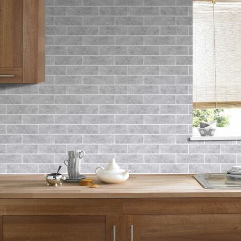 Contour Kitchen and Bathroom Textured Brick Tiled Grey Wallpaper (Was 17)