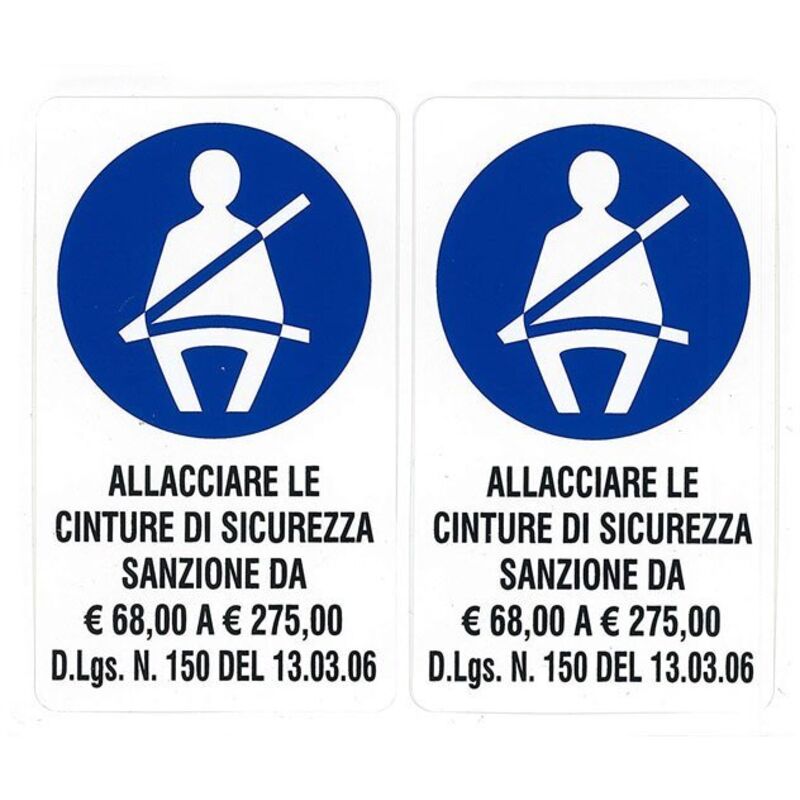 Contrassegno “Allacciare le Cinture” - Confezione: 2 PEZZI - Dimensione: 125 X 75 MM