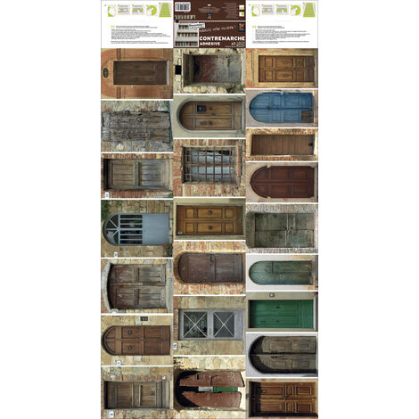 Contremarche adhésive autocollante, portes anciennes colorées, porte en bois, photos, x3, 19,5 cm X 100 cm - Multicouleur