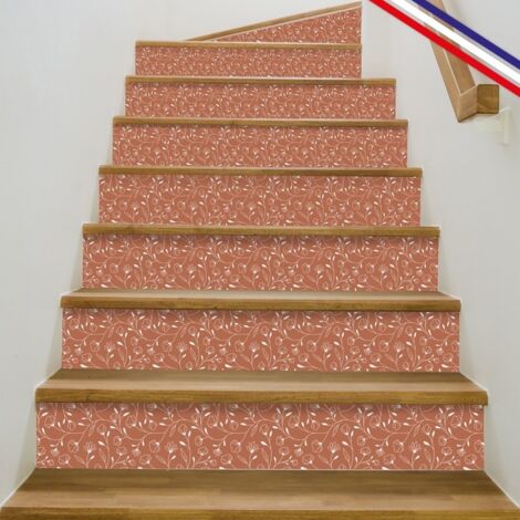 Contremarches adhésives PVC pour escalier - floral bleu - Lot de 5 (15x100 cm)