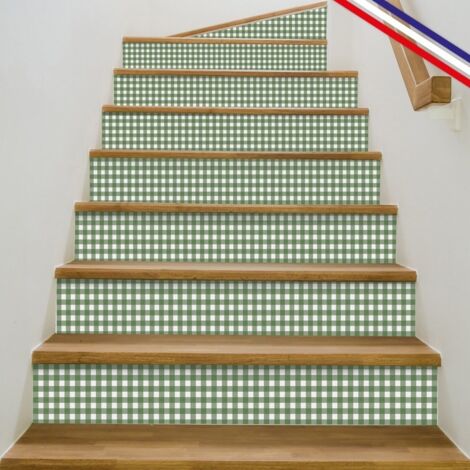 Contremarches adhésives PVC pour escalier - Vichy Vert - Lot de 5 - 18x100 cm