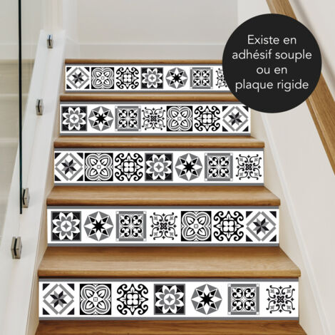 Contremarches Carreaux de Ciment RISERTILES – Lot de 4 Bandes Décoratives – 1 m x 15 cm – PVC 1 mm