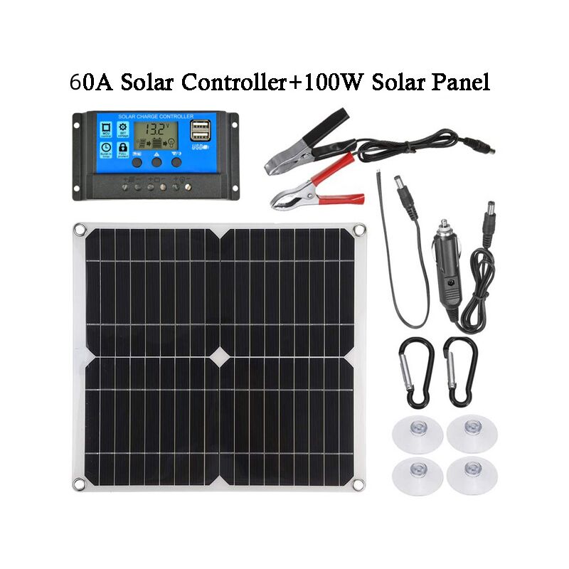 Linghhang - Contrôleur de charge de batterie de kit de panneau solaire 100W 60A 12V