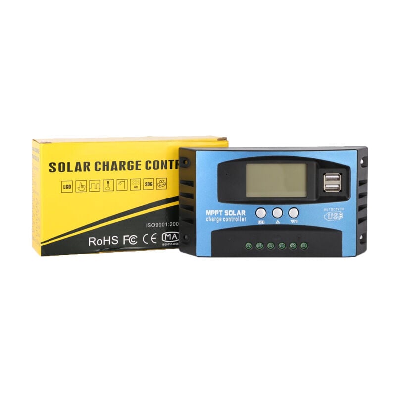 Contrôleur de charge solaire 100 a, régulateur de panneau solaire usb 12 v 24 v, régulateur de batterie intelligent avec écran lcd (100 a)