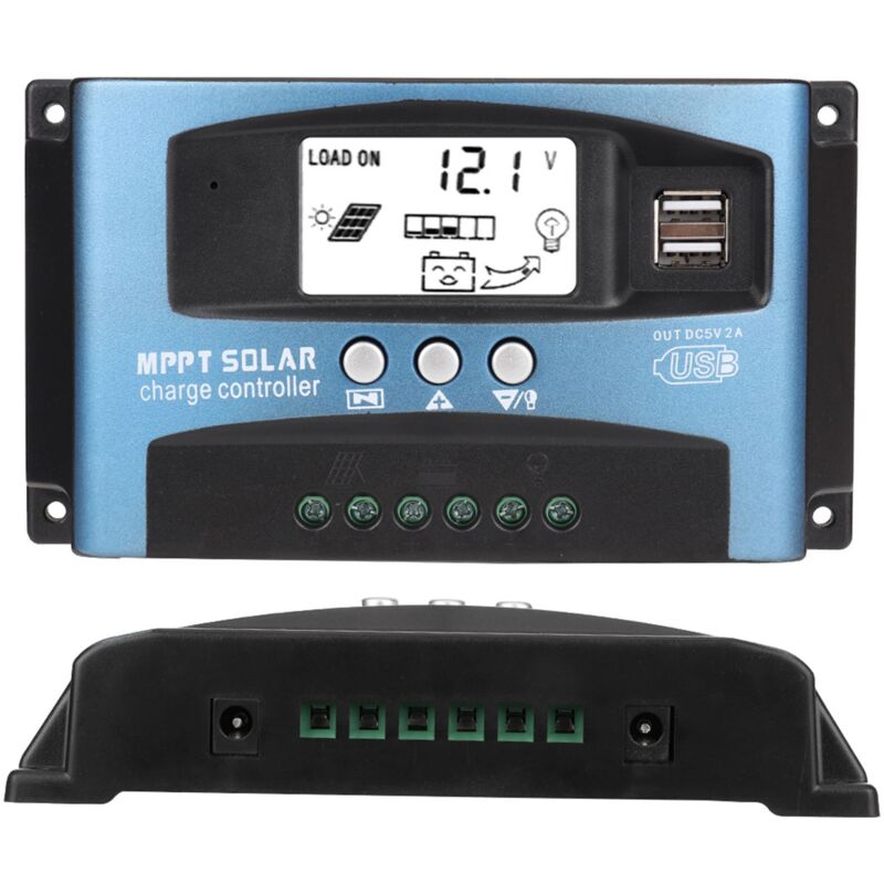 Jeffergarden Contrôleur de charge solaire mppt 50A double écran lcd usb 12V 24V