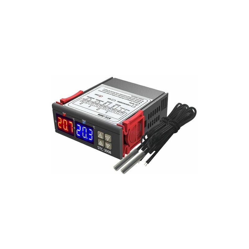 Contrleur de Température de Thermostat à Double Affichage Numérique avec Double Sortie de Relais de Sonde NTC, DC 24V - DC 24V
