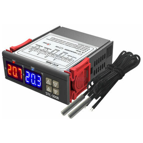 Contrleur de Température de Thermostat à Double Affichage Numérique avec Double Sortie de Relais de Sonde NTC, DC 24V - DC 24V