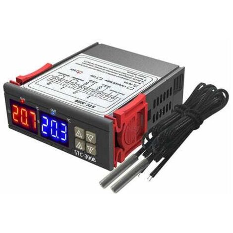 Contrleur de Température de Thermostat à Double Affichage Numérique avec Double Sortie de Relais de Sonde NTC, DC 24V - DC 24V