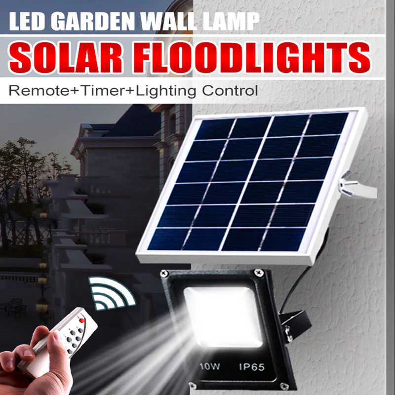 

LED Proyector de Energía Solar, Control Remoto + Control de Luz + Temporizador, Lámpara de Pie para Exterior, Foco de Seguridad a Prueba de Agua,