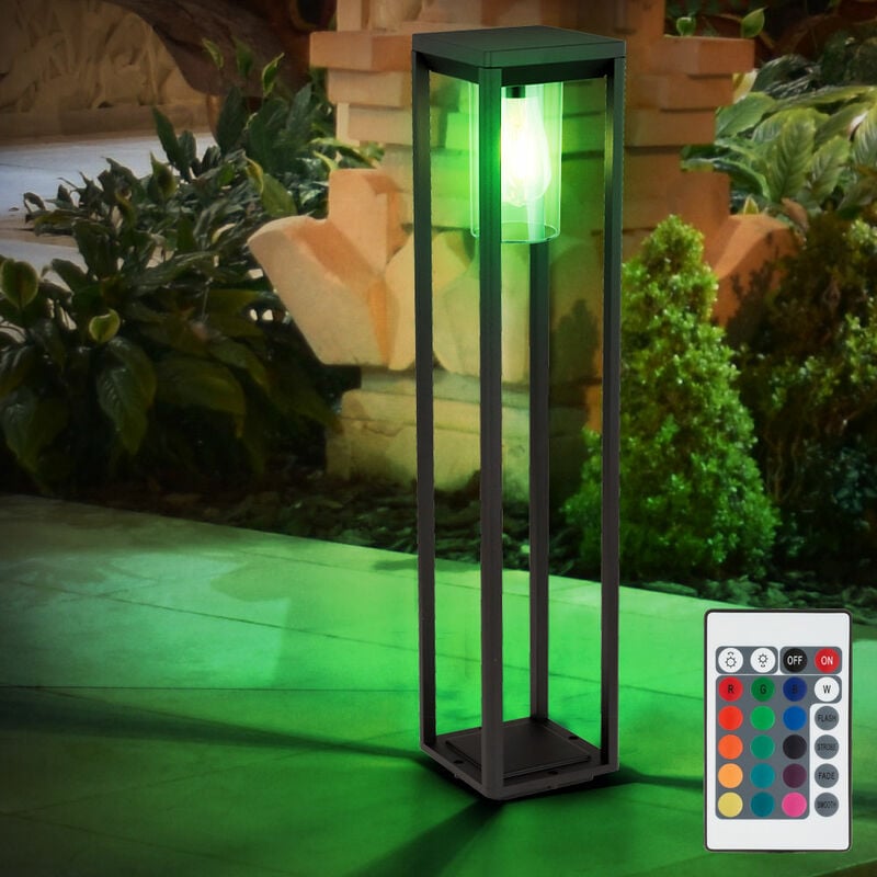 

Lámpara de pie con control remoto ALU negro mate para jardín, lámpara de exterior, angular, regulable en un conjunto que incluye bombillas LED RGB