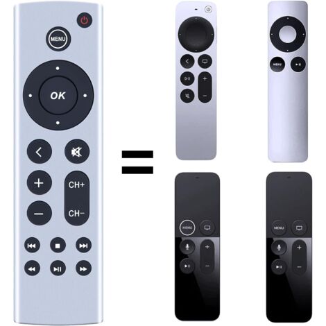 Control remoto universal de repuesto para Apple TV Gen 1, 2, 3 y 4, para Apple TV 4K/HD A1427, A1469, A1378, A1218, A2843, A2737, A2169, A1842 y A1625 (sin función de voz)