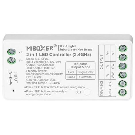 Controlador 2.4G RF, DC12-24V, 12A, 2 en 1 monocolor + CCT, bajo consumo