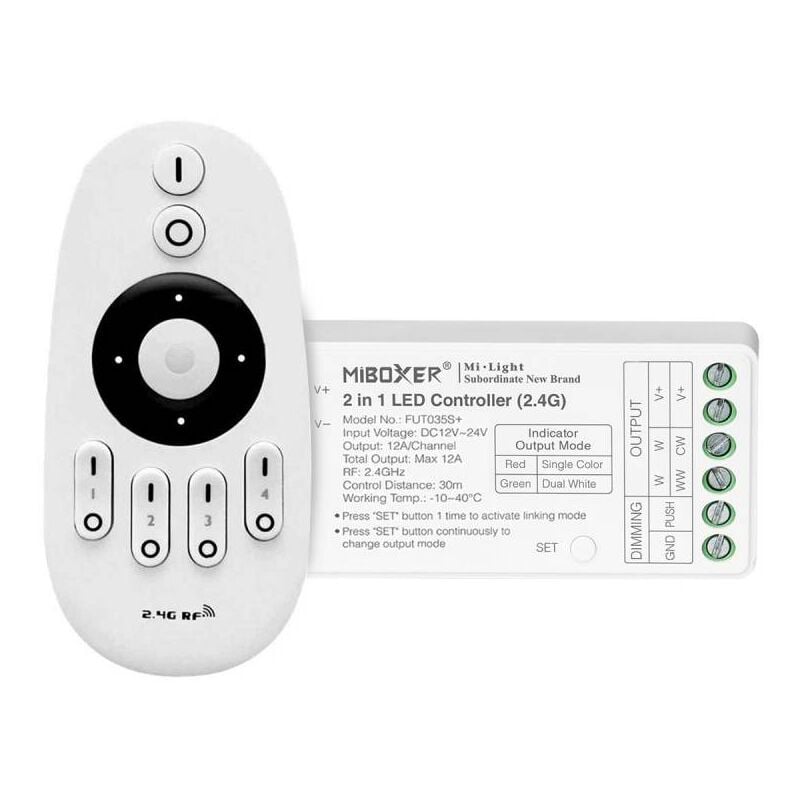Ledbox - Contrôleur rf 2.4G, DC12-24V, 12A, 2 en 1 unicolore + cct +