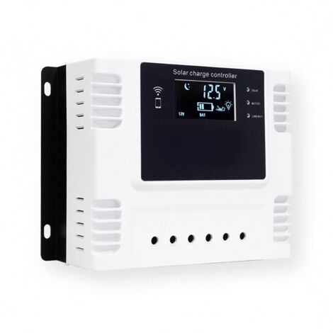 Controlador carga solar PWM 12/24V inteligente, app móvil monitorización real, pantalla LED, compatible baterías plomo-ácido LiFePO4 ternarias, para RV sistemas solares