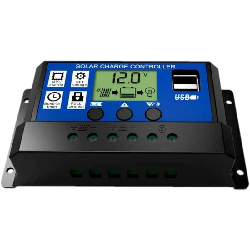 

Controlador de carga de panel solar inteligente de 12 V / 24 V con pantalla LCD y puerto USB, protección contra sobrecorriente, para lámpara de