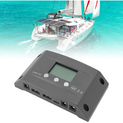 Controlador de carga MPPT de 30 A [LCD, doble USB, ajuste automático de 12 V/24 V] para regulador de paneles solares/camping con microchip industrial y ABS