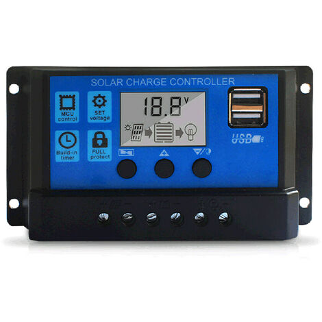 AUTRES Controlador de carga solar 100A, panel solar actualizado, puerto USB, panel solar, batería, regulador inteligente, pantalla LCD ajustable multifunción, controlador de alumbrado público, azul-28 mm y 2