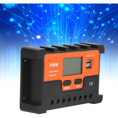 Controlador de carga solar de 12V/24V 30A, parámetros ajustables con pantalla LCD, carcasa de ABS y aleación de aluminio, protección de circuito y dos puertos USB.