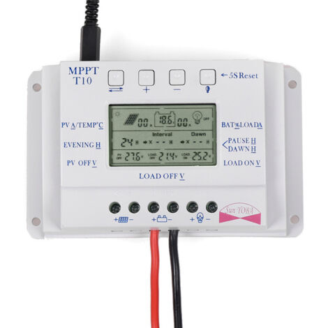 Controlador de carga solar de 30 A, 12 V/24 V, con identificación automática de voltaje, regulador inteligente de panel solar con pantalla LCD y puerto USB - T30