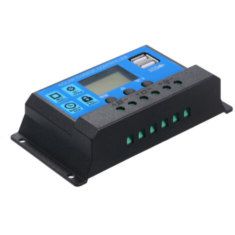 Controlador de carga solar de 30 A y 12 V/24 V, regulador PWM inteligente con puerto USB de 5 V y 2,5 A.
